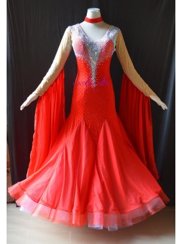 KAKA DANCE B1441,Red color Silk Chiffon Ballroom Standard Dance Dress,Waltz Dance Competition Dress,Women,Girl,Ballroom 