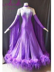 KAKA DANCE B1440,Purple Ostrich feather Ballroom Standard Dance Dress,Waltz Dance Competition Dress,Women,Girl Dresss