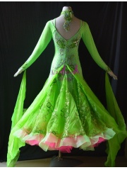 KAKA DANCE B144,Green Squin Flowers Ballroom Standard Dance Dress,Waltz Dance Competition Dress,Women,Girl,Dance Dress